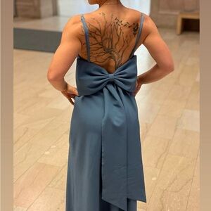 Elegant Blue Bow-Back Dress